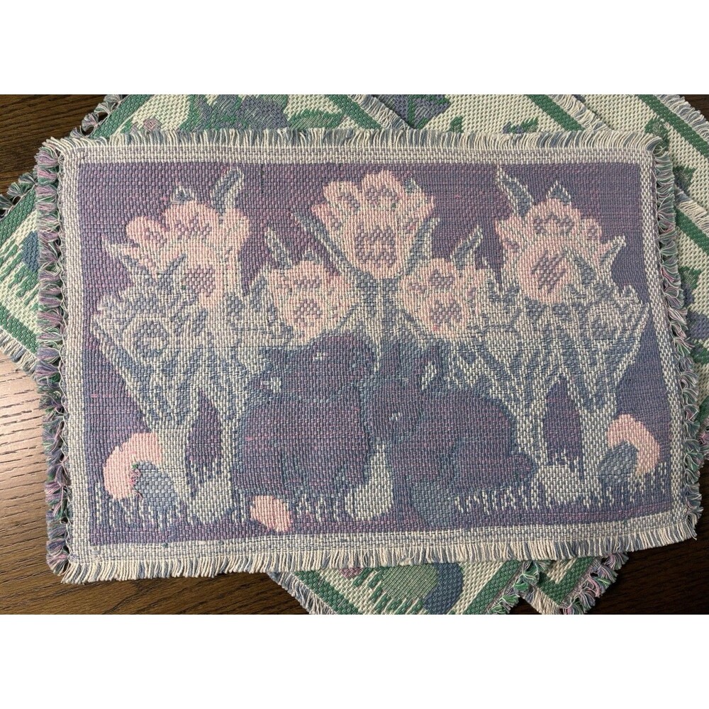 Park B Smith Bunny Rabbits & Easter Tulips (4) Needlepoint Tapestry Placemats - Picture 5 of 7